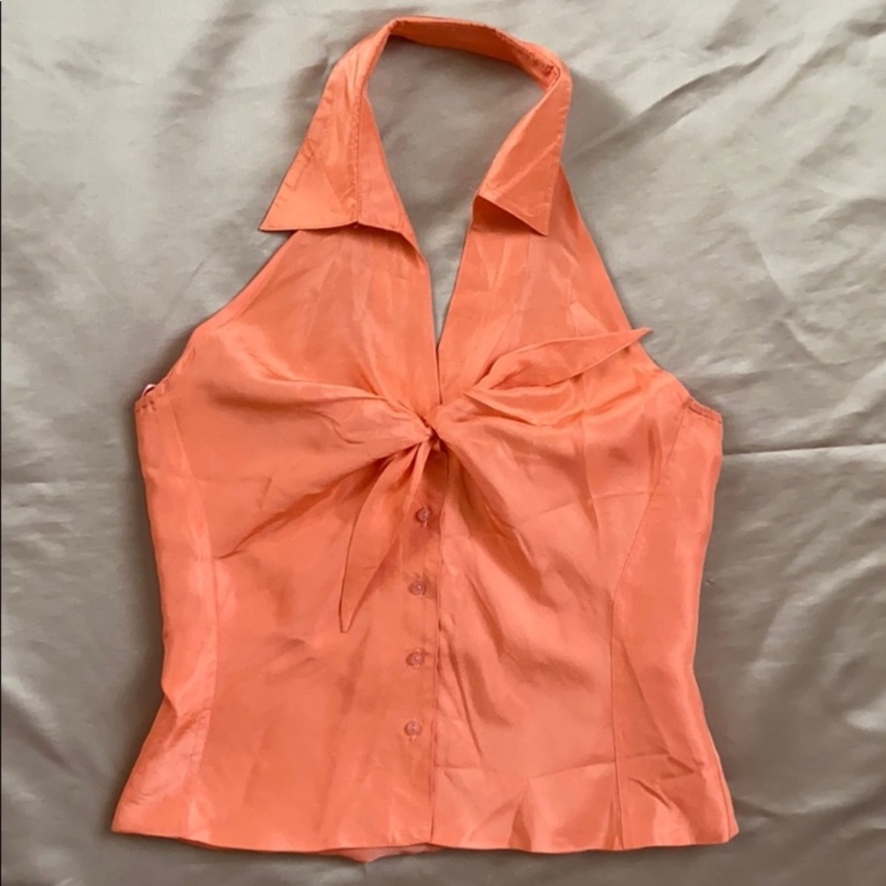 Vintage ICE Silk Halter Collar Crop Button Tank